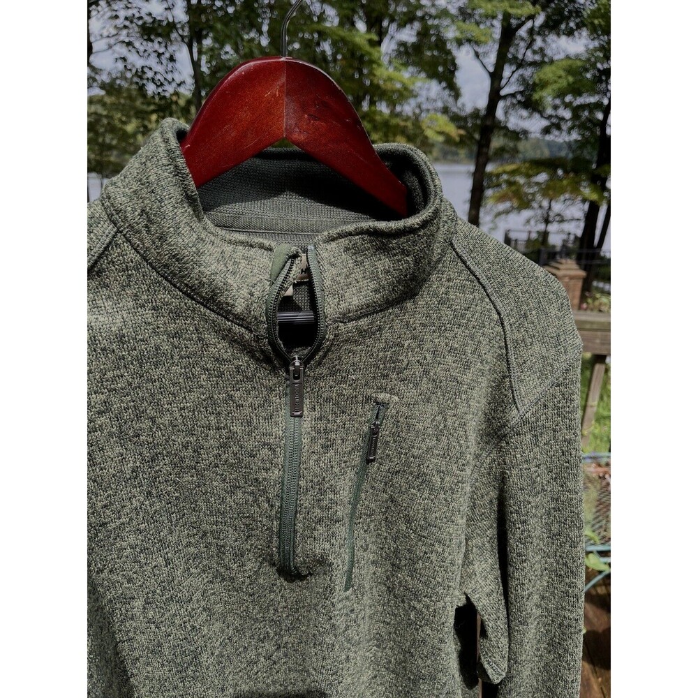 Woolrich Quarter Zip Sweater Chest Pocket Zips LS Green Comfort Casual Mens XL